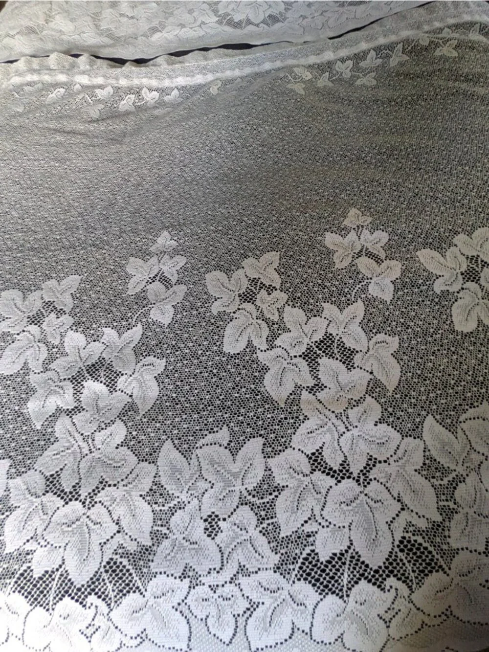 Vintage Sheer Lace Valance and Cafe Curtain Set White Ivy Print 1 Window